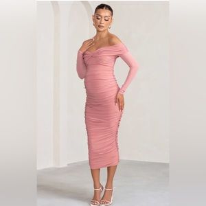 Club L London Neva Blush Bardot Twist Maternity Dress